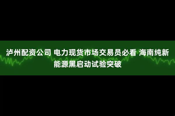 泸州配资公司 电力现货市场交易员必看 海南纯新能源黑启动试验突破